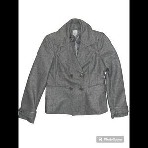 Halogen Wool Blend Woman’s Gray Double Breasted‎ Lined Crop Blazer Jacket Size M